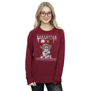 Tom And Jerry Womens/Ladies Christmas Fair Isle Sweatshirt / Burgundy